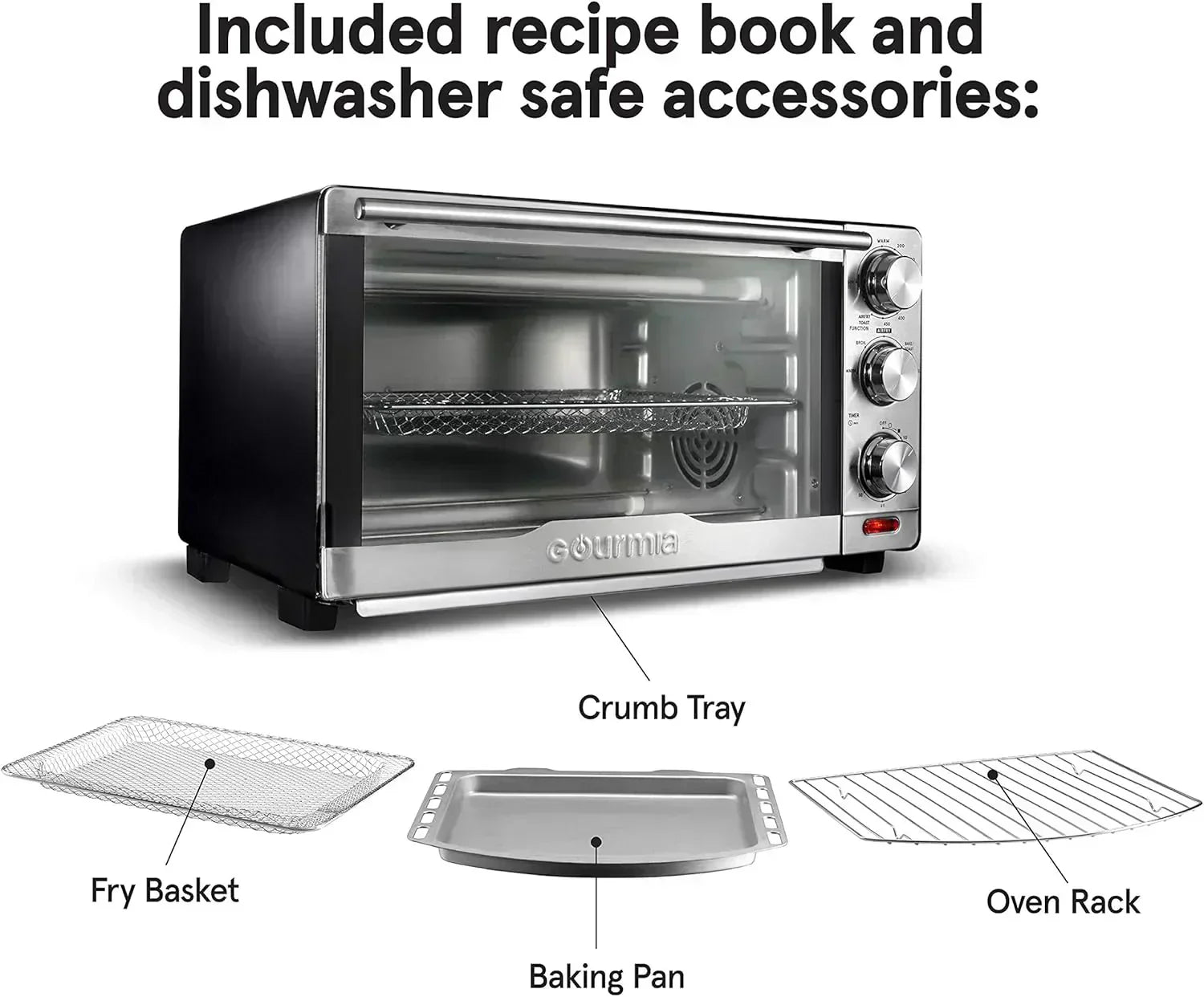 Gourmia Oven Air Fryer Combo with 17 Cooking Presets 24L Capacity Convection Rack