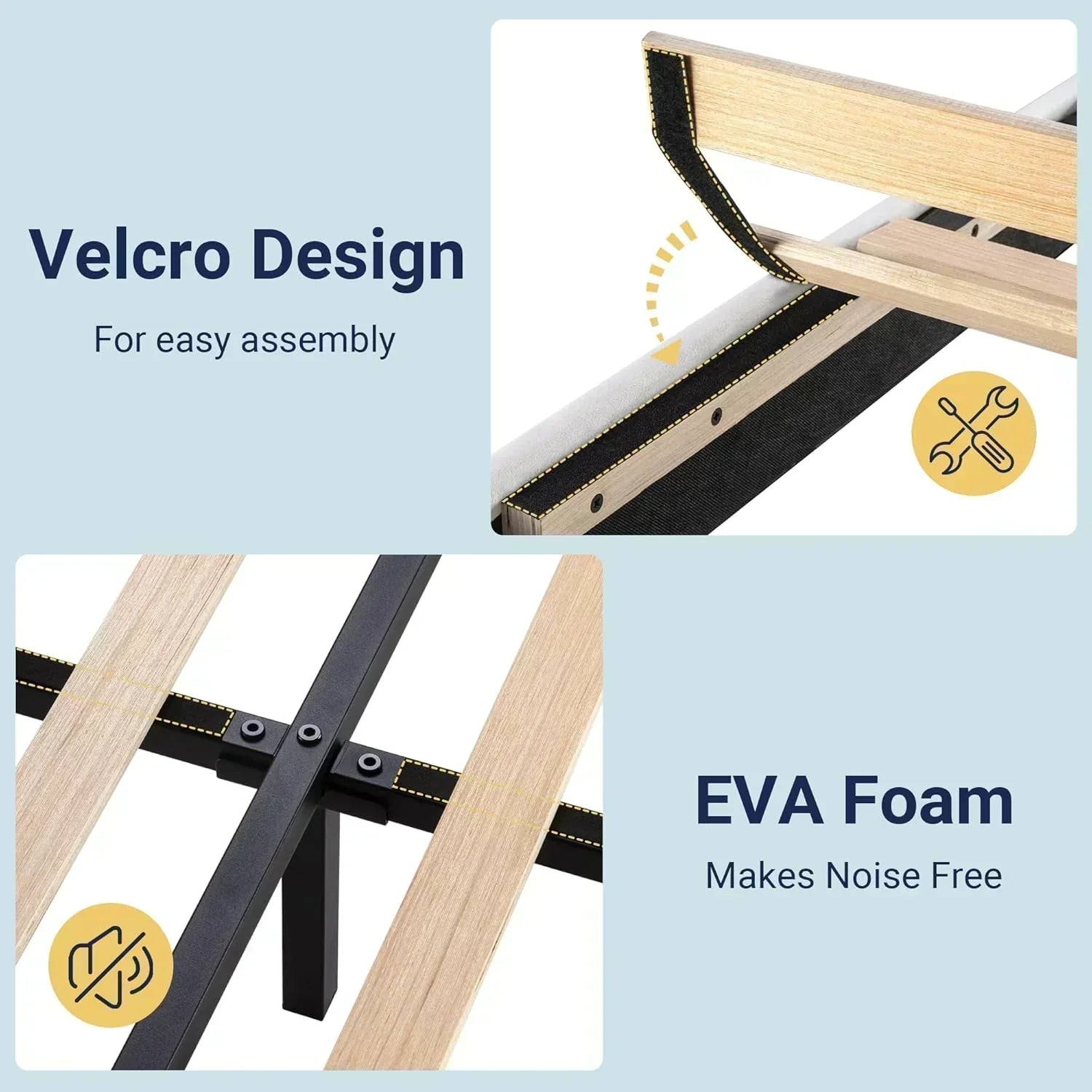 Allewie Queen Size Platform Bed Frame with Fabric Upholstered Headboard Wooden Slats Support