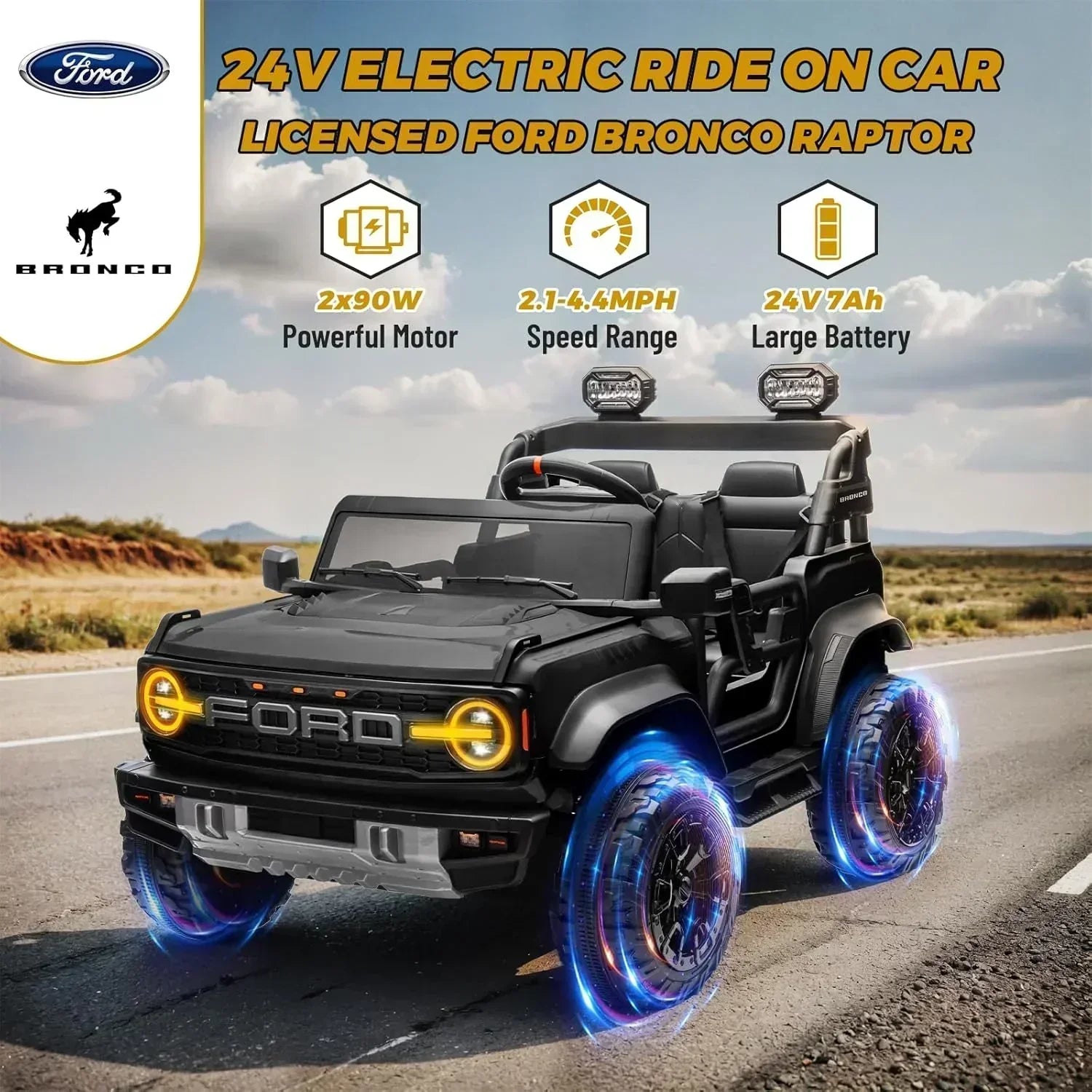 Bronco Raptor Two-Seater Ride-On Car Truck Toy Blue