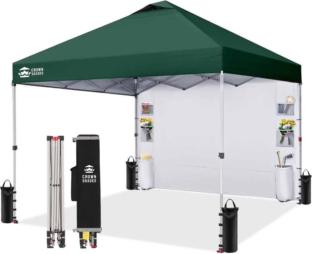 CROWN SHADES Canopy Tent 10x10 Pop Up Canopy Outdoor Shade with Pockets Sidewall, Easy Up Sun Shelter with One Person Set Up Center Lock, Portable Instant Camping Beach Canopy Tents, Purple