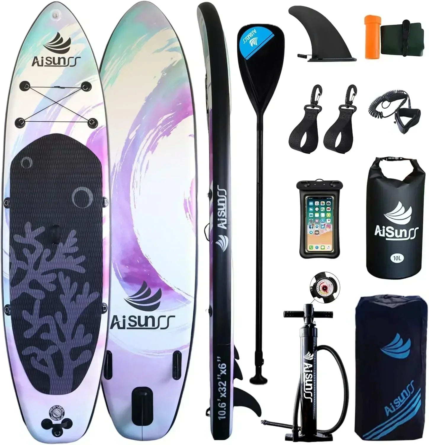 Inflatable wide SUP board with SUP carrying bag hand pump 10L waterproof bag