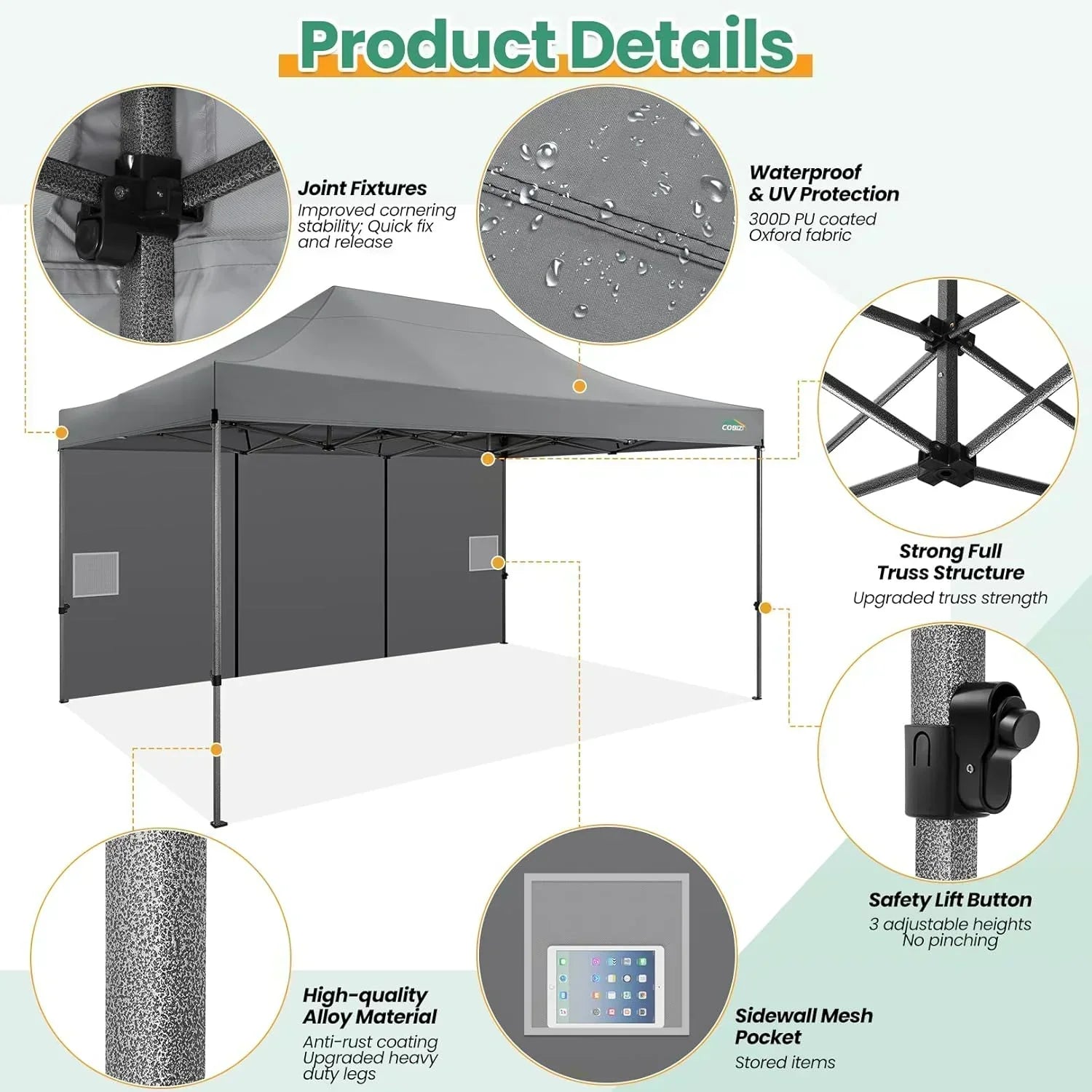 COBIZI 10x20 Heavy Duty Pop up Canopy Tent 6 sidewalls Commercial Canopy Wedding Party Tents