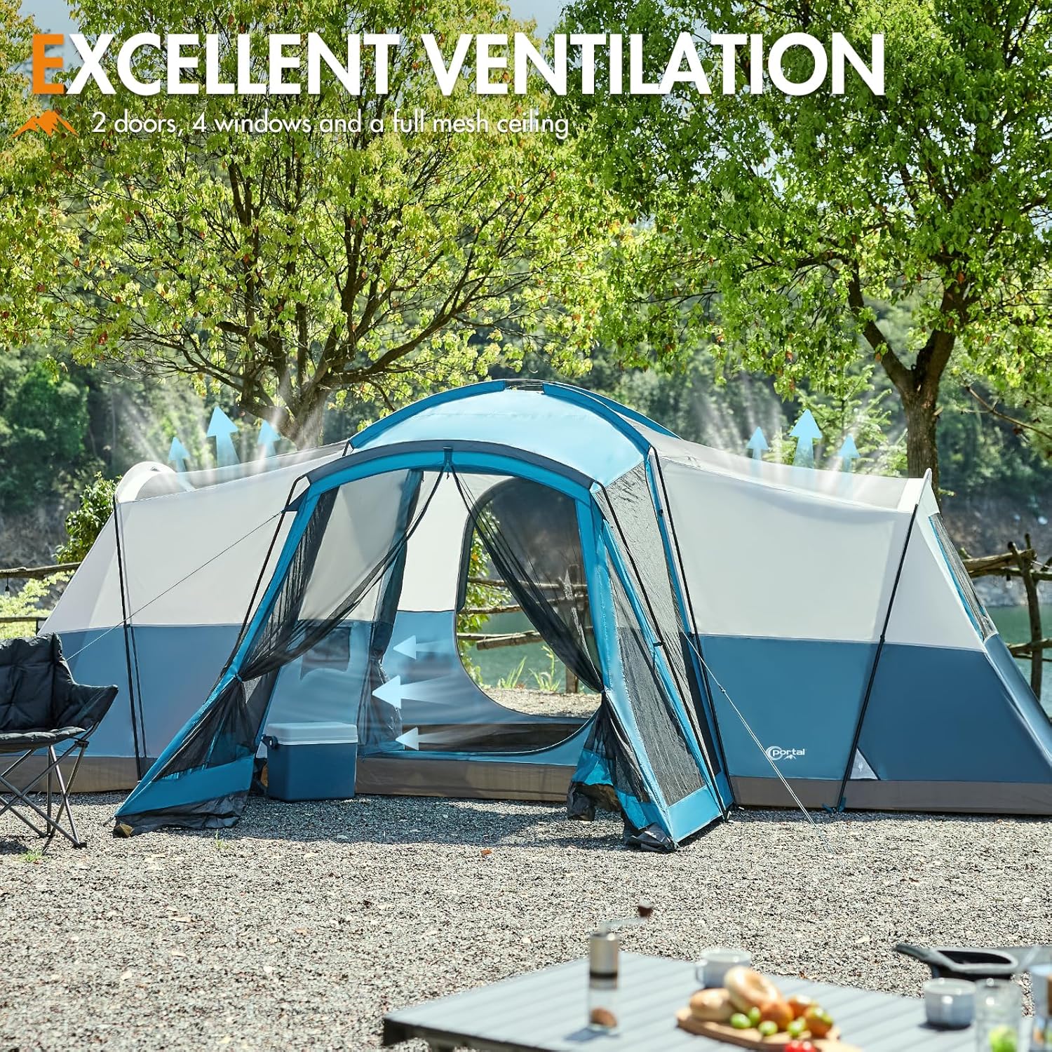 PORTAL 6/8/10 Person Family Camping Tent with Screen Room, Water Resistant Big Tunnel Tent with Rainfly, Large Family Tent for Outdoor Camping, Party