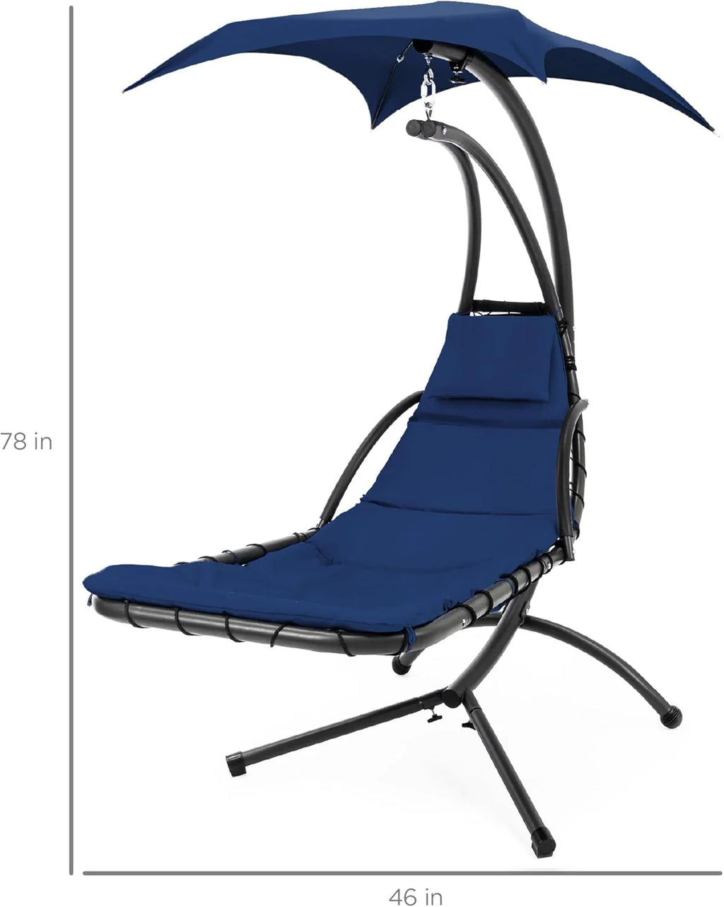 Best Choice Products Outdoor Hanging Curved Steel Chaise Lounge Chair Swing w/Built-in Pillow and Removable Canopy - Charcoal Gray