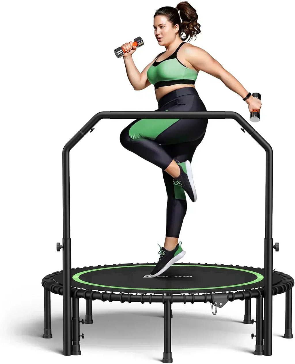 BCAN 450/550 LBS Foldable Mini Trampoline Fitness Trampoline Bungees Adjustable Foam Handle