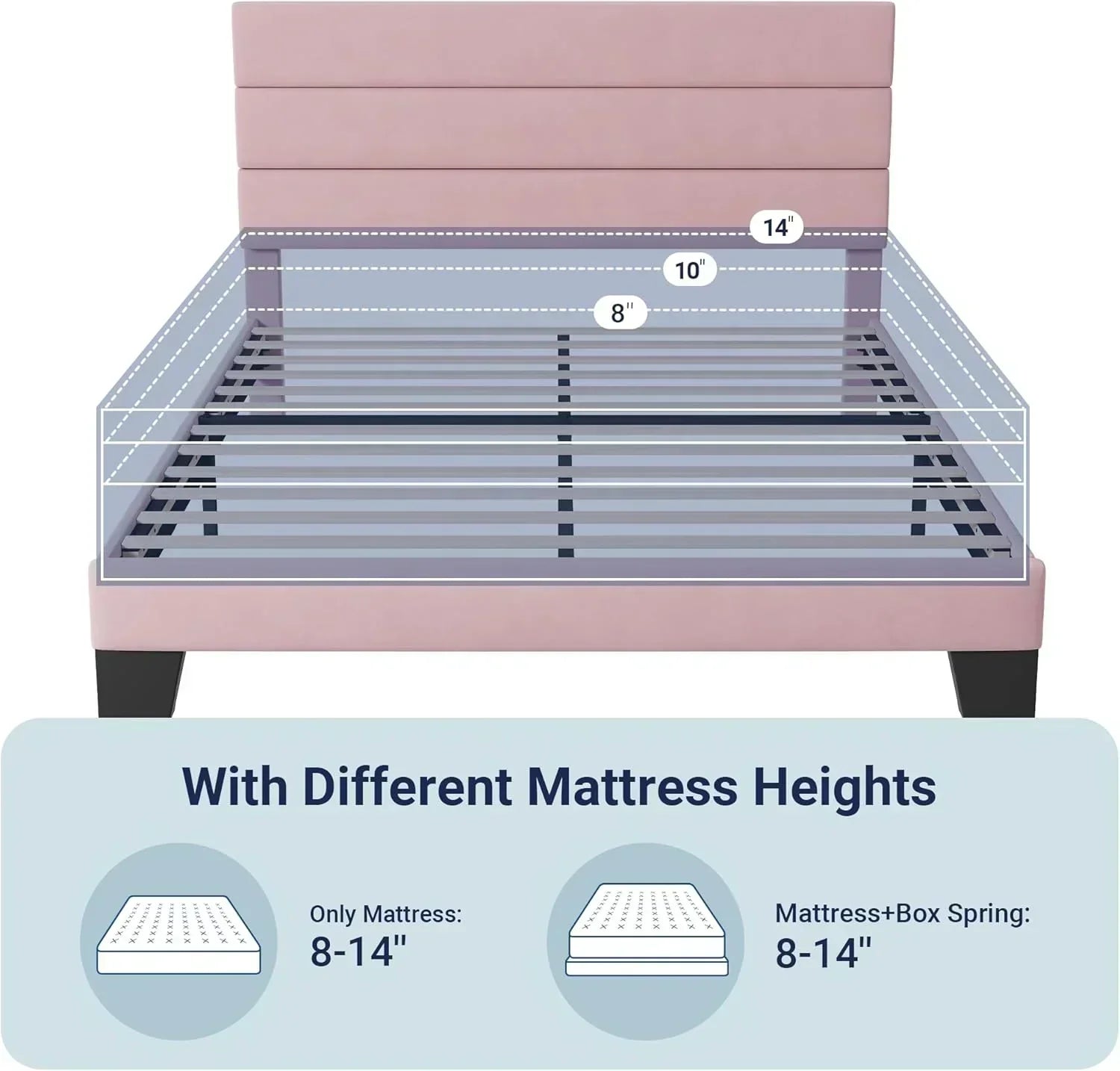 Allewie Queen Size Platform Bed Frame with Fabric Upholstered Headboard Wooden Slats Support